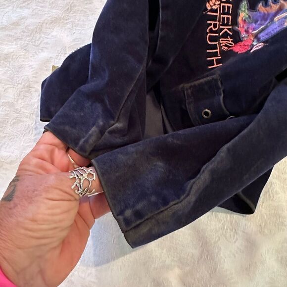 Disney Frozen II Girls Biker Jacket Velvet Elsa Size 3T Navy Blue - Picture 12 of 12